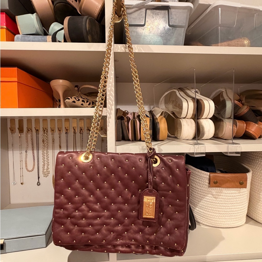 Elegant Burgundy Badgely Mischka Quilted Shoulder Bag